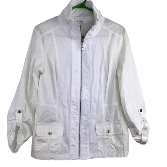 Cleo White Mock Neck Minimalist Neutral zip up Jacket women Size Small - Picture 1 of 11